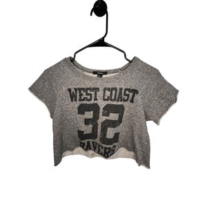 Forever 21 Grey Cropped Short Sleeve West Coast Graphic T Shirt